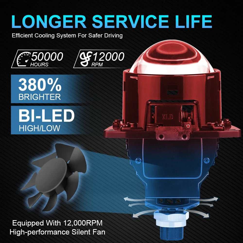 2Pcs 3.0 Inch Bi Led Projector Lenses Car Headlight 40000LM H4 H7 9005 9006 High Low Lights Universal Car Headlamp 6000K 12V