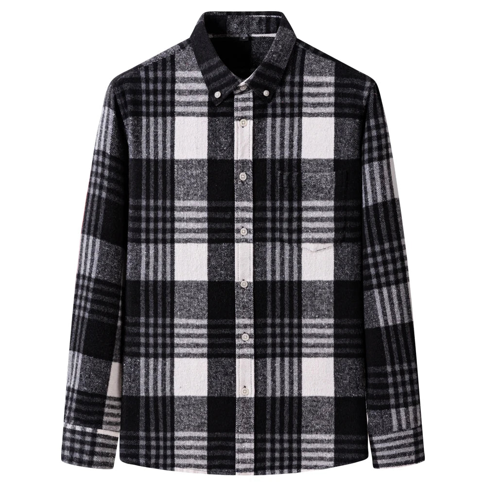 Men's Long Sleeve Flannel Plaid Shirt - Soft Pure Cotton, Button Down Shirts Thick Autumn Winter - Weekend Casual, Going Out