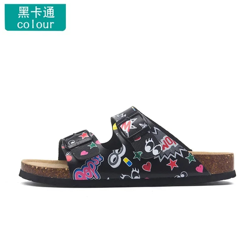 Slippers Women Buckle Flat Bottom Cork Slippers Man Summer Unisex Beach Button Outdoor Casual Sandals Designer Ladies Shoes