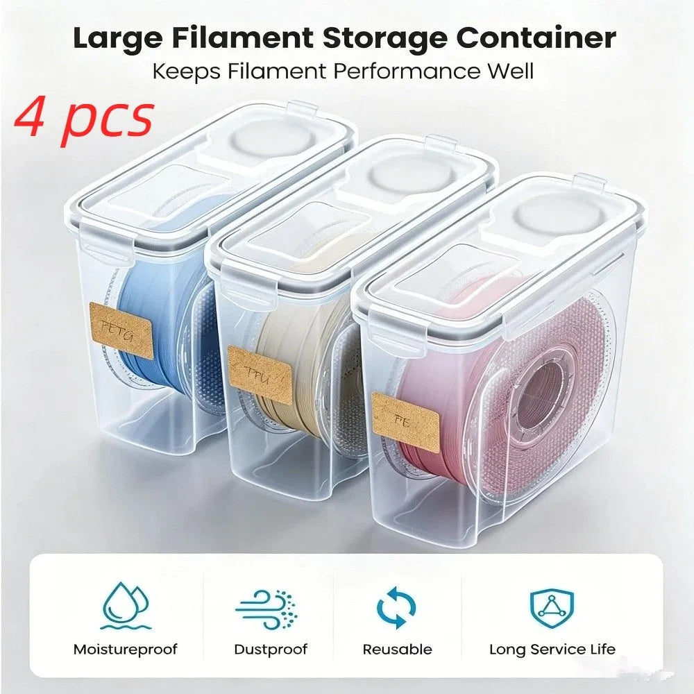 4Pcs Airtight 3D Printing Filament Container Dustproof Clear 3D Printing Filament Storage Box Moisture Proof Filament Dry Box