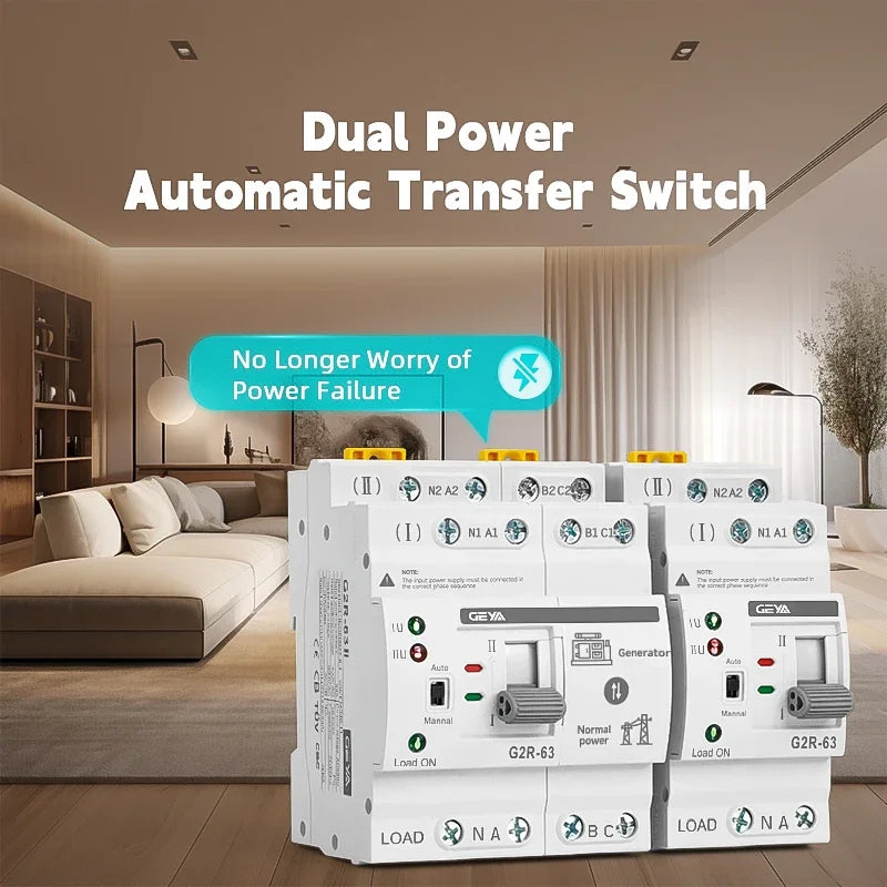 GEYA G2R Automatic Transfer Switch Din Rail Mini Type ATS Electric Switch Manual Transfer Switch 220V 2P 63A
