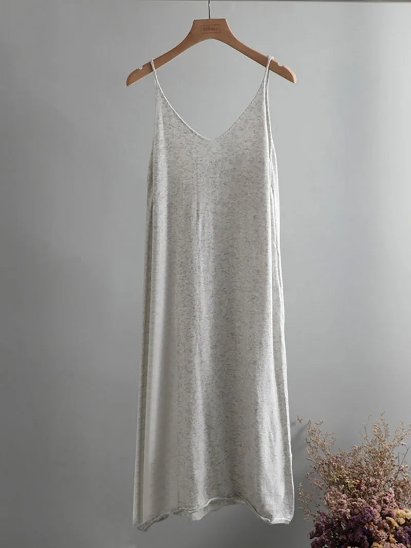 Ezsskj Spring summer 2020 Woman Knitted Tank Dress Casual Long Camisole Vest dress Women Loose  cashmere maix a-line dress