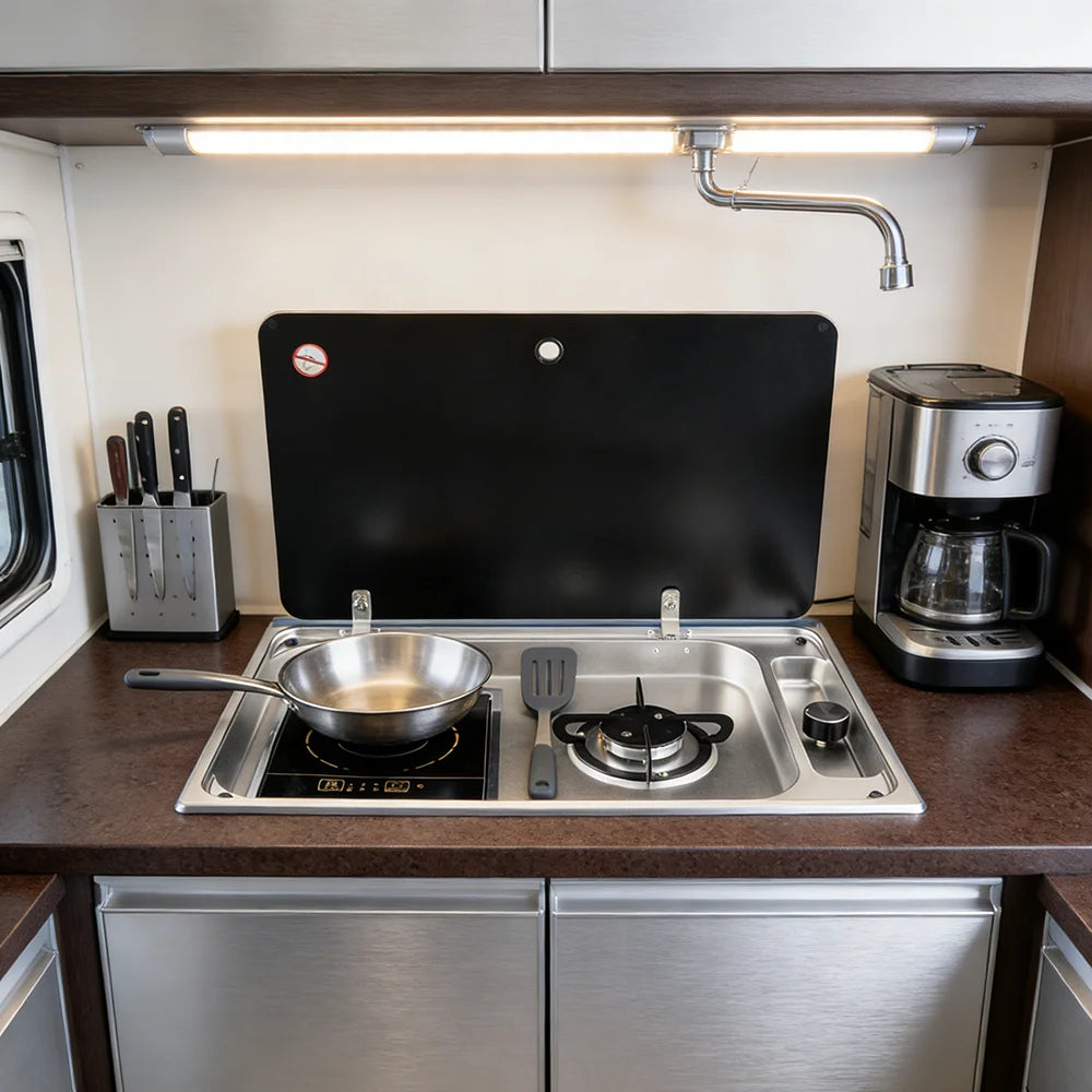 JDA Wholesale SS304 RV Built-In Gas Burner And Induction Cooker For Caravan Camper & Marine Use