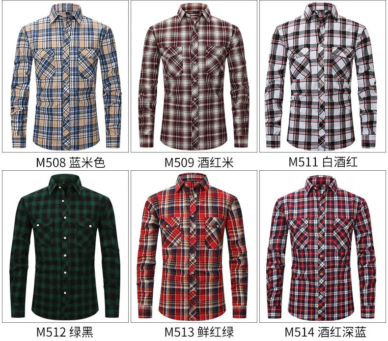 Men's long sleeve shirt ground wool plaid comfortable casual spring summer autumn high quality slim-fit free ironing fast