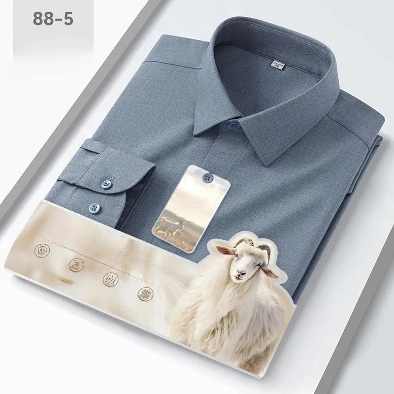 New in Shirt High Quality Solid Color Wool Long Sleeve Shirts for Men Slim Fit Formal Shirt Soft White Business Casual Clothes