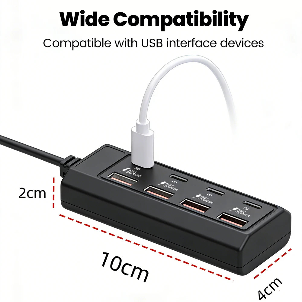 8 Ports 25W Power Outlet Adapter Electrical Socket Docking Stations 4USB+4Type C Charger Splitter Converter USB Extension Socket
