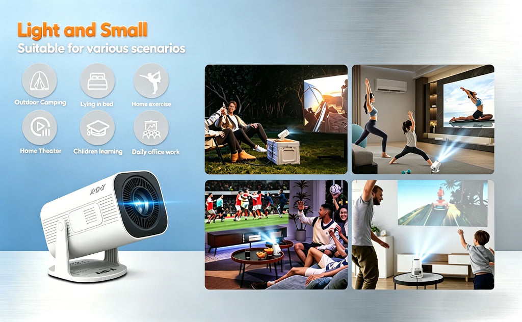 XGODY Mini 4K Projector, 720P Native 300 ANSI, Android 11 Short Throw Smart Projector  WiFi 6 BT5.4, 180° Stand, Auto Keystone for Home Theater Bedroom Gift