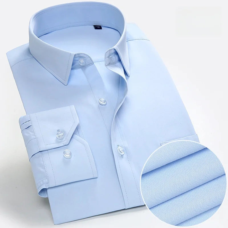 Men's High Quality Dress Shirts Long Sleeve Slim Fit Solid Stripe Business Formal White Shirt Male Pocket Social Clothing 7XL