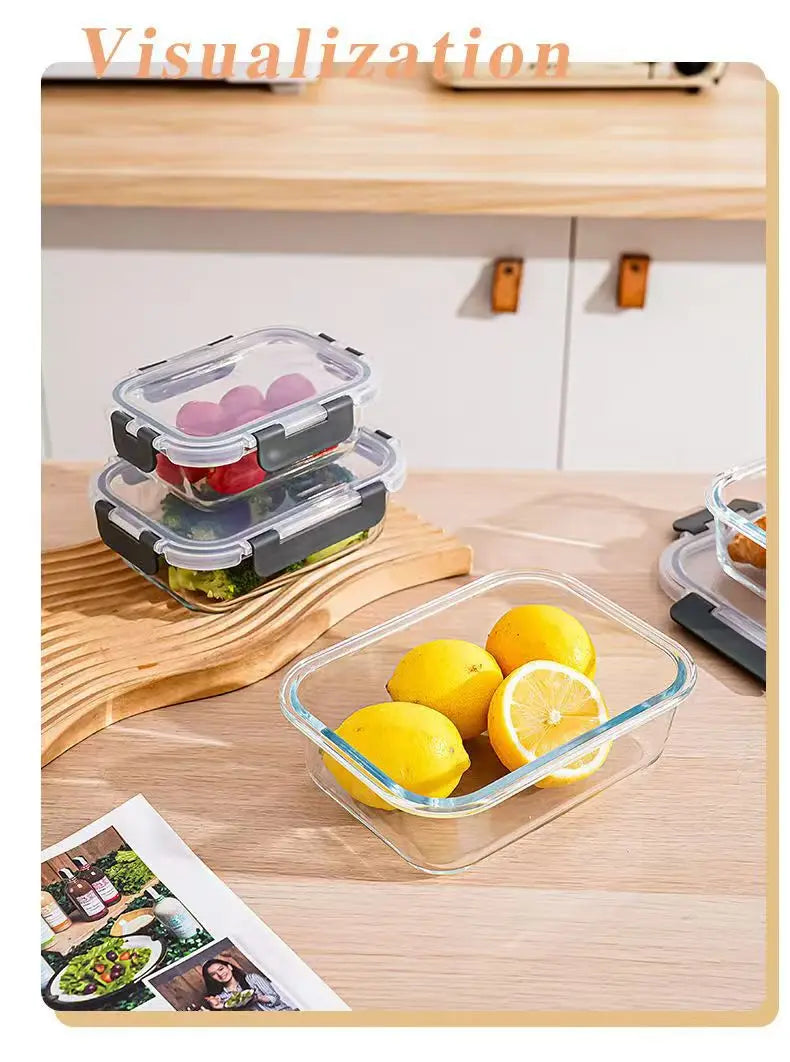 Rectangular Glass Lunch Box Microwave Safe Fresh Preservation Box for Office Workers with Lid Food Storage Containers Bento Box