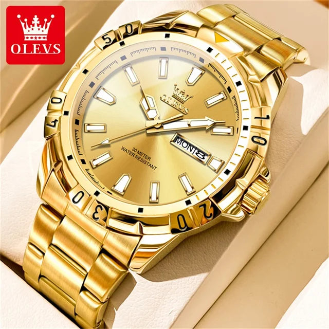 OLEVS 5560 Luxury Brand Man Quartz Watch Waterproof Stainless Steel Strap Watches for Men Dual Calendar Business Men Wristwatch