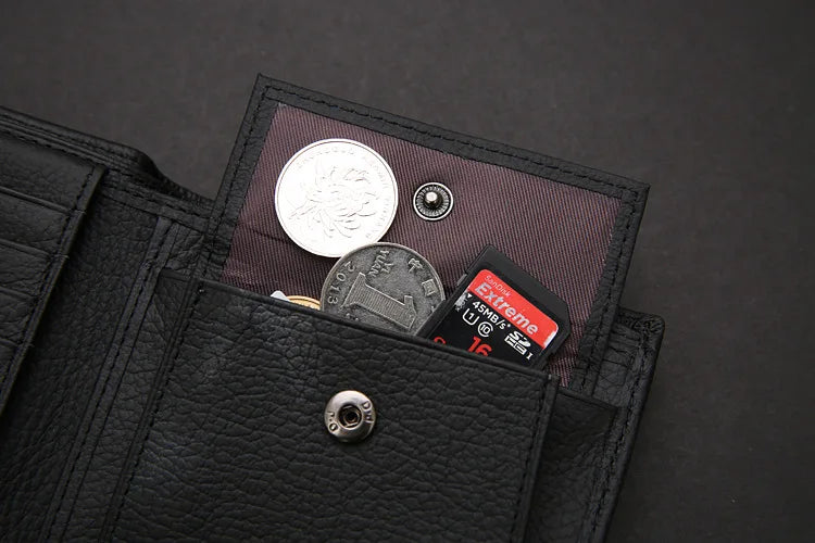 JINBAOLAI Retro Short Men Wallets Genuine Leather Credit Card Holder Waterproof Men Purse Classic Coin Pocket Black Male Wallet
