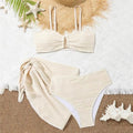 Beige Texture Solid Swimwears 3 Piece Bikini Set Cover Ups U Shapped Sexy Swimsuit Women 2026 Bathing Suit High Waist Bikinis