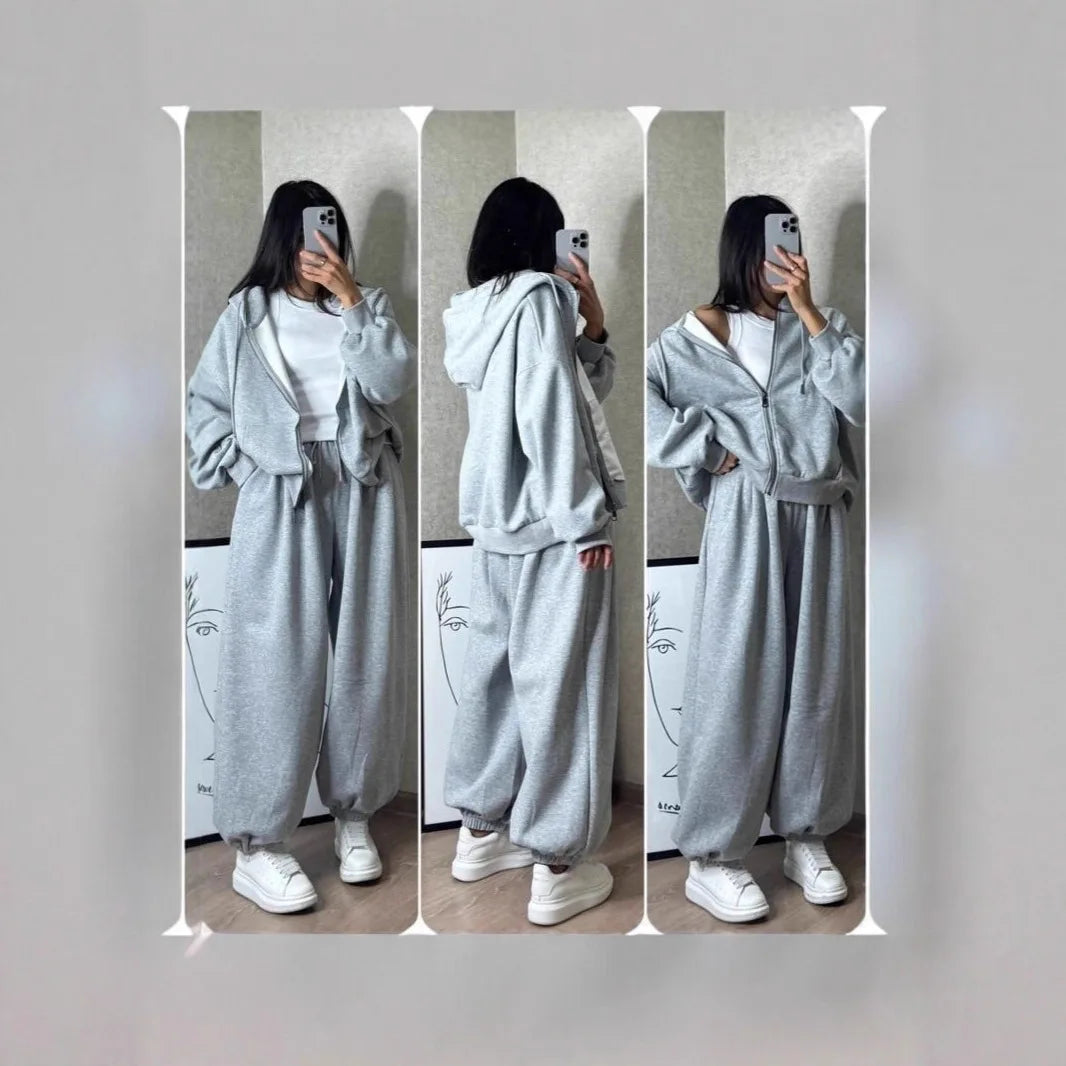 Women's Sports Suit Hooded Sweatshirt Tie Up Pants Two Piece Set Street Style Long Sleeve Solid Color Spring Fashion Outfit