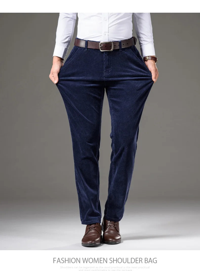 Corduroy Men's Business Casual Pants Fashion Comfortable Khaki Slim Straight Trousers Classic Male Brand Clothing Pants