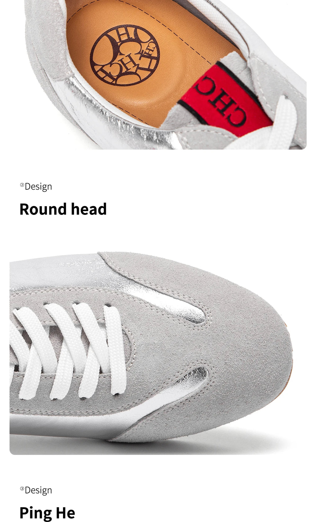 CHCH Women's Vulcanized Shoes 2025 Autumn New Silver Lace Lightweight Sports Shoes Outdoor Casual Shoes