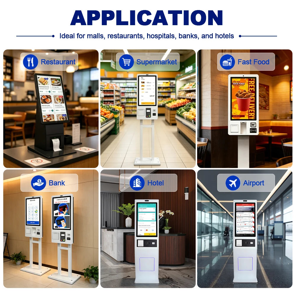 Card Reader Self-Service Restaurant Kiosk Digital Ordering Kiosk Fast Food Payment Kiosk With Camera and 80mm Printer