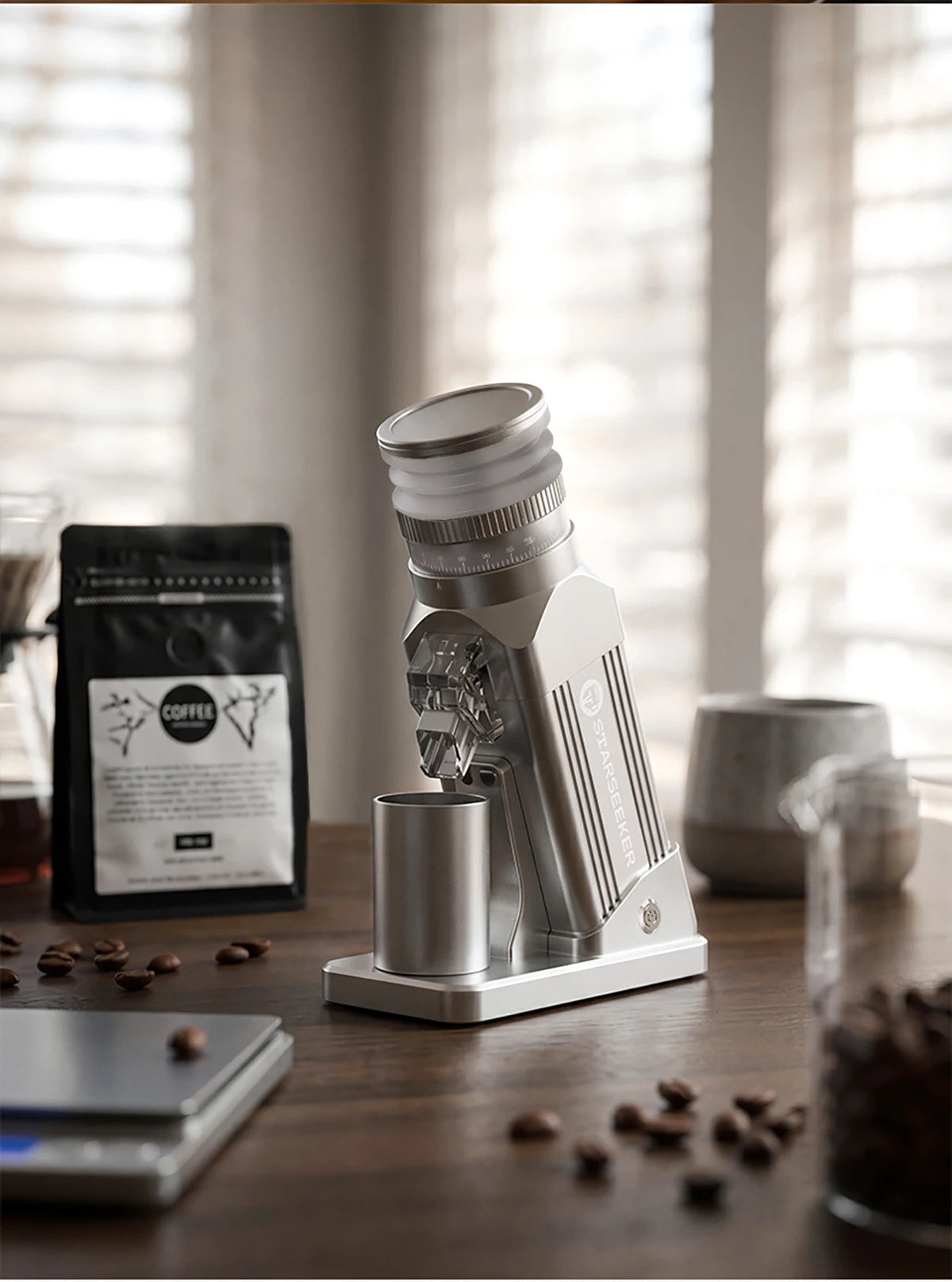 STARSEEKER E64 Electric Coffee Grinder Home 64mm Titanium Plated Flat Burr 1800RPM For Espresso Coffee Bean Stepless Adjustment