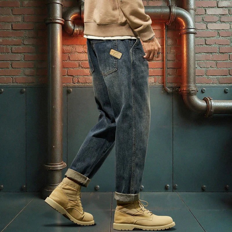 New Men's Loose Jeans Fashionable Outdoor Casual Harem Pants Retro Blue Baggy Street Hip-hop Work Pants