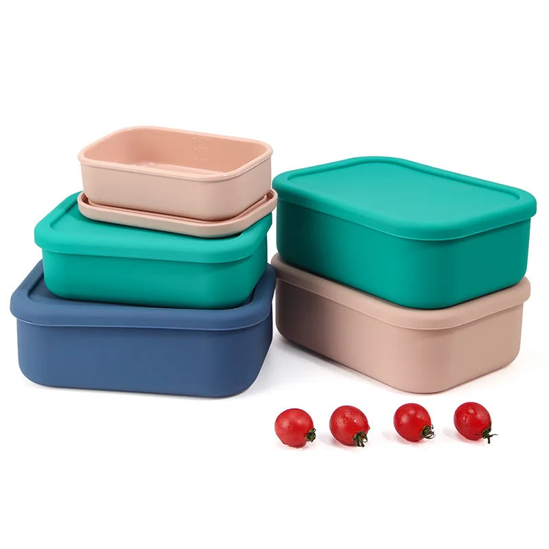 3Pcs/set(300ml+700ml+1300ml) Silicone Lunch Box,Microwaveable Bento Box,Food Container With Lid For School Work Travel Leakproof