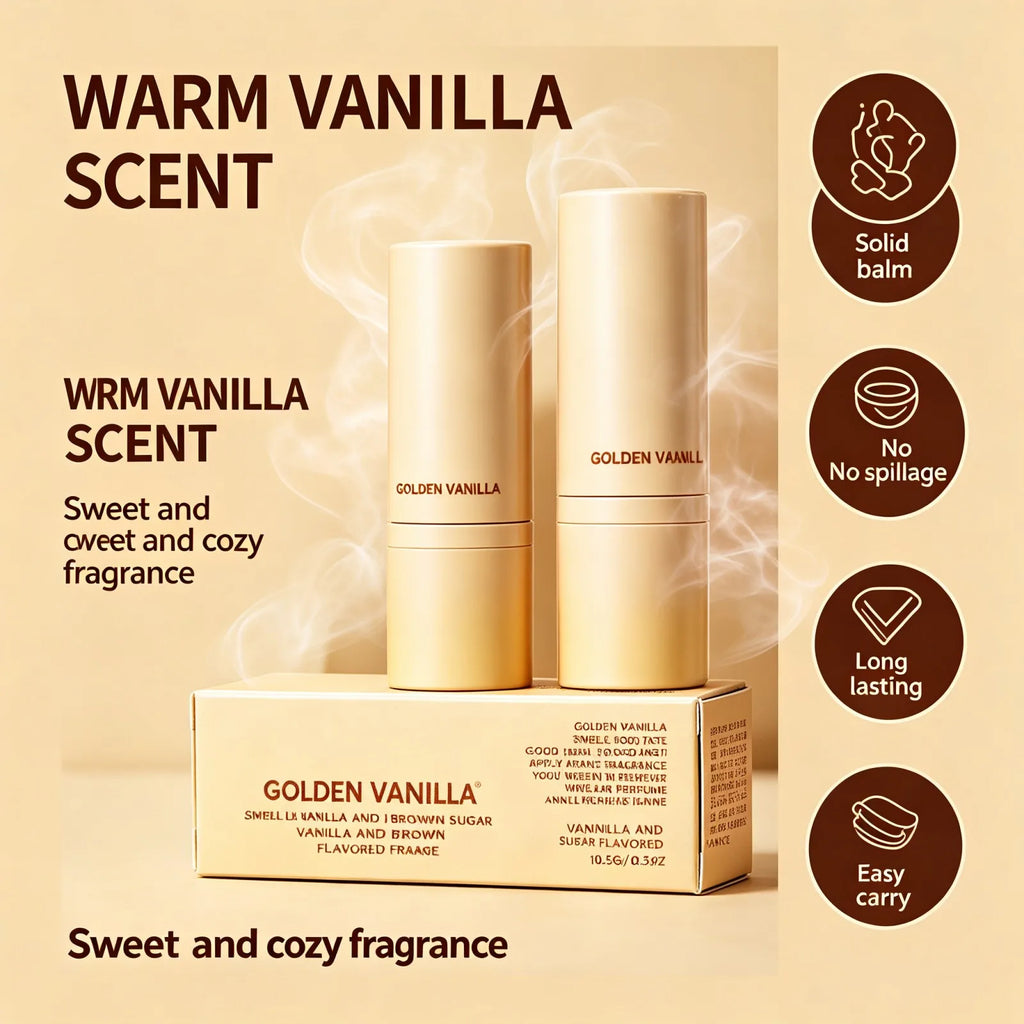 Golden Vanilla Perfume Stick Solid Fragrance Balm Plant Extract Moisturizing Skin Portable Long Lasting Pocket Scent 10g