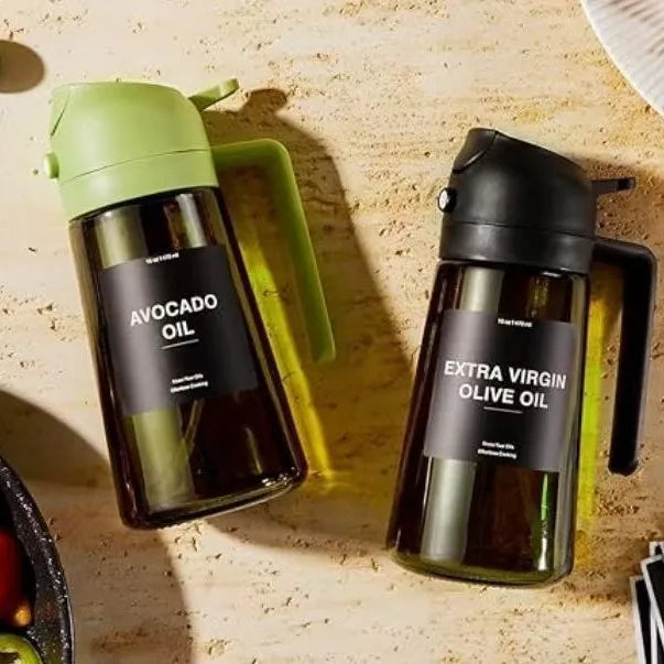 16oz/470ml Leakproof 2-in-1 Glass Oil Dispenser & Sprayer for Cooking Air Fryer BBQ Baking Salad - Olive Oil Sprayer Bottle