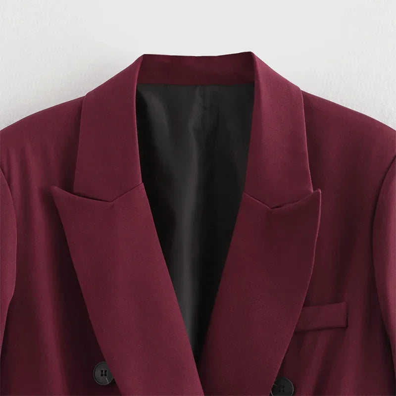New Burgundy Blazer Women Autumn Winter Vintage Double Breasted Suit Jacket for Woman Fashion Streetwear Classic Blazers Coat