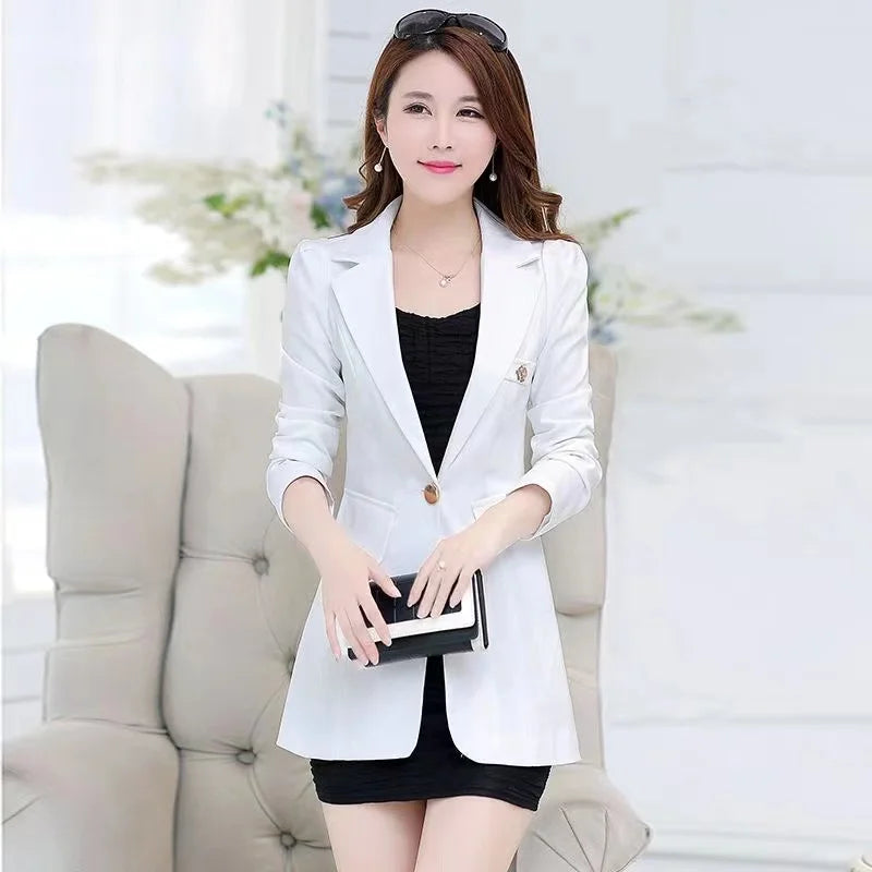 2026 New Spring Autumn Women Blazer Jacket Solid Single Button Mid Long Suit Slim Large Size Ladies Business Office Blazer Coat