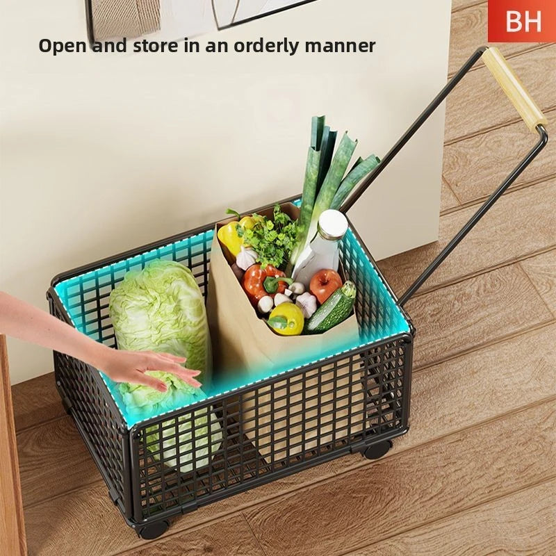 Floor Standing Kitchen Organizer - Single Tier Vegetable Storage Rack with Baskets - Multi-Functional Home Kitchen Shelf