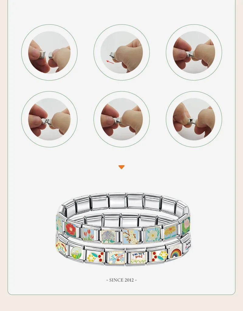 Hapiship Fashion National Flag Flower Baby Girls Italian Charms Fit 9mm Bracelet Stainless Steel Jewelry DIY Making DJ601