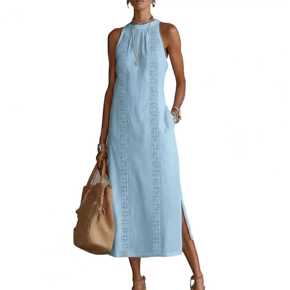 2026 Summer Dress for Women Sleeveless Crew Neck Tunic Tank Dress Casual Loose Boho Beach Side Split Sundress Summer Outfit