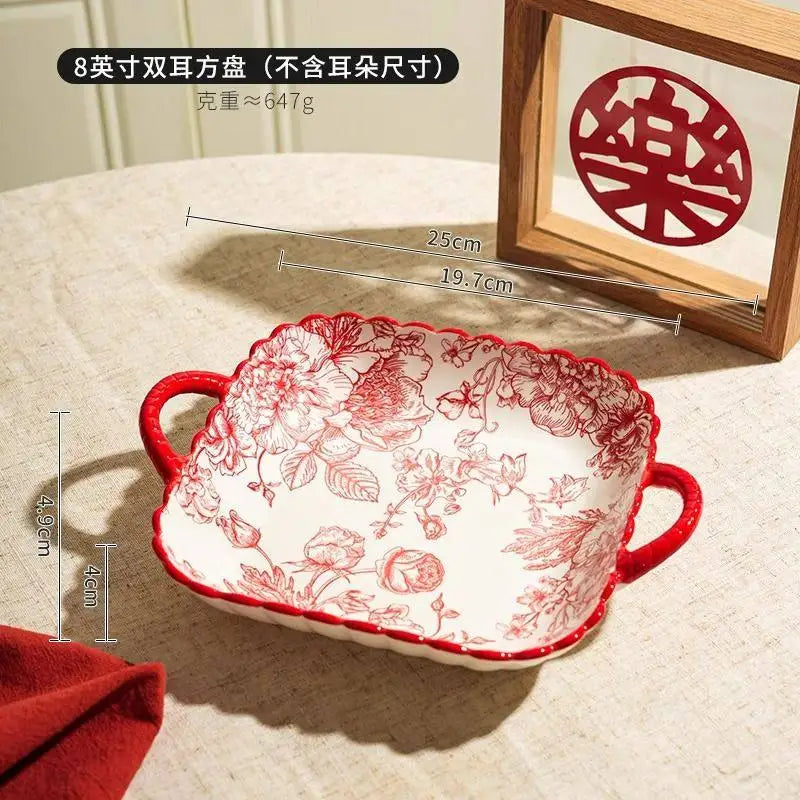 Modern Red Dinner Set Plates Luxury Designer Italian Round Plates Dinner Sets Ceramic Elegant Aparelho De Jantar Kitchen Dishes