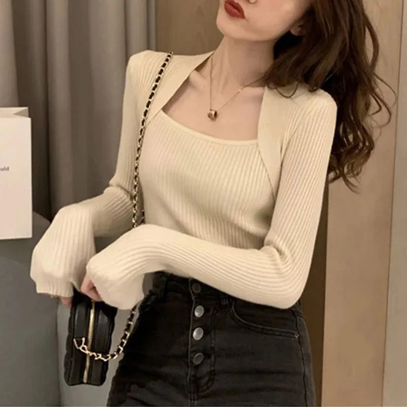 Women Pullover Sweater Autumn Long Sleeve Pullover Basic Top Fashion Elastic Female Winter Solid Knitted Jumper