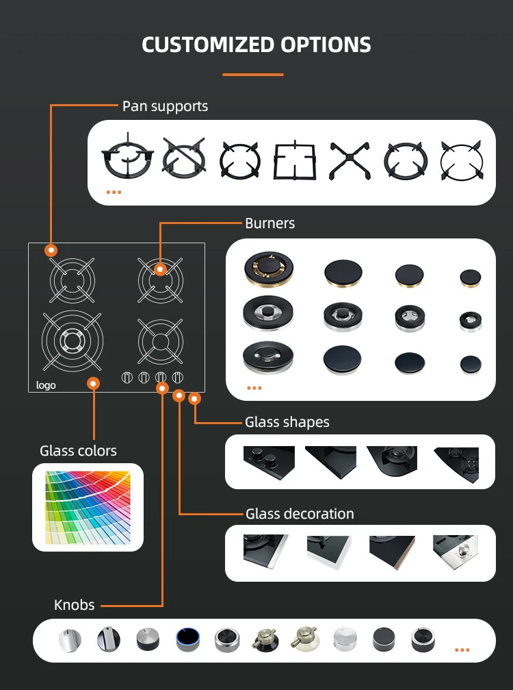Built-In Tempered Glass Gas Hob Cooktops 3 Burner LPG Propane Gas Stove