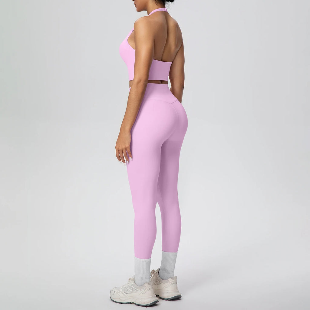 2PCS/set Yoga Set for Woman's Sexy Backless Halter Bra Sports Top Quick Drying Legging Summer Gym Fitness Pants Yoga Set