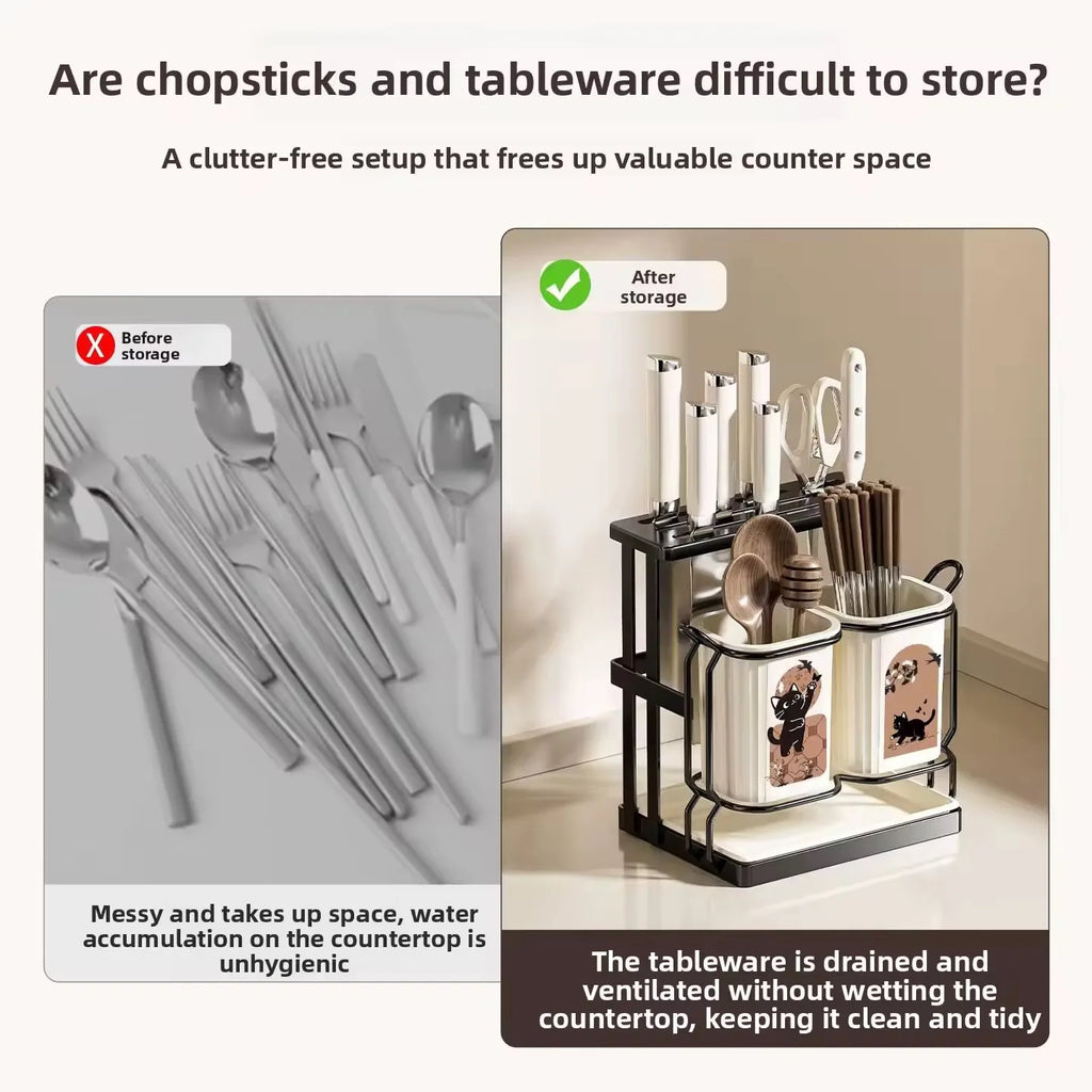 Kitchen Utensil Knife Holder.Countertop Cutlery Organizer and Drying Caddy Wall Mountable Utensil Rack for Spoons Forks Knives
