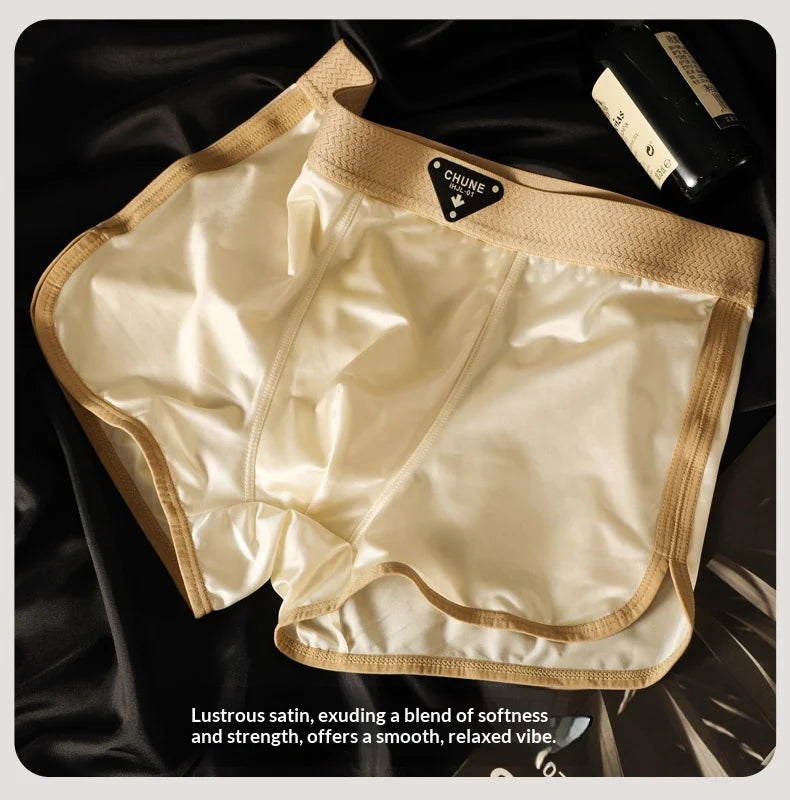 1/3 PCS Men's Luxury Satin Ice Silk Shorts Boxers Hygroscopic Breathable Double-layer Silk Crotch High Elastic Underpants