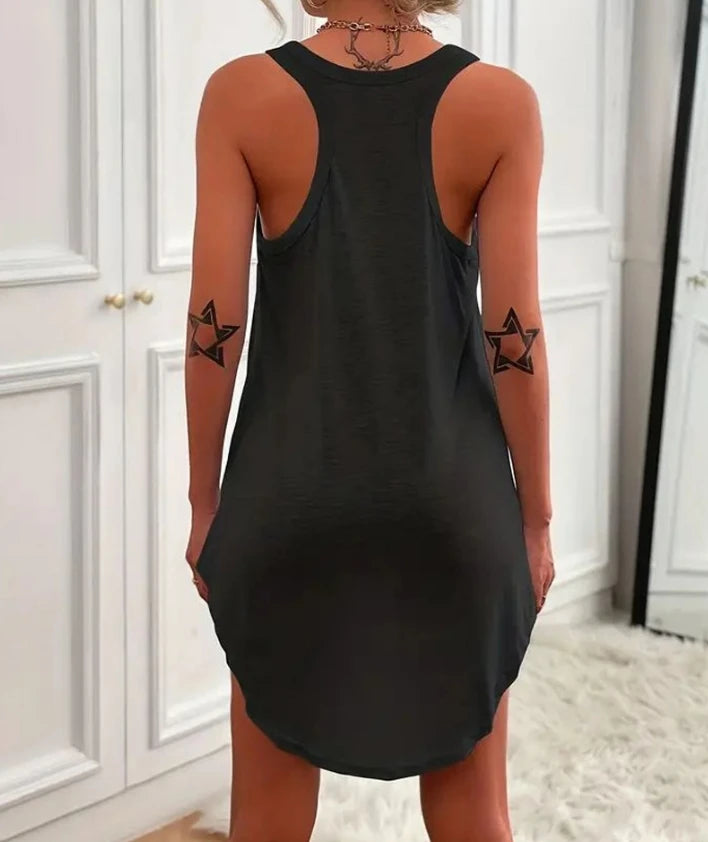 Womens Dresses 2024 Summer Fashion U-Neck Sleeveless Casual Plain Daily Mini Straight Vest Dress Woman Clothing