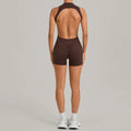 Sexy Hollow Backless Unitard Gym Women Romper Sleeveless Zipper Scrunch Butt Short Jumpsuit for Fitness Sports Short Playsuit