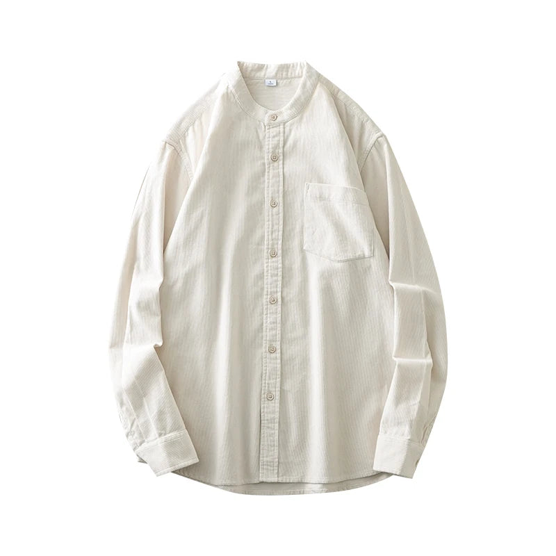 DUKEEN Corduroy Stand Collar Long Sleeve Shirt for Men 100% Cotton Spring and Autumn Casual Men's Clothing