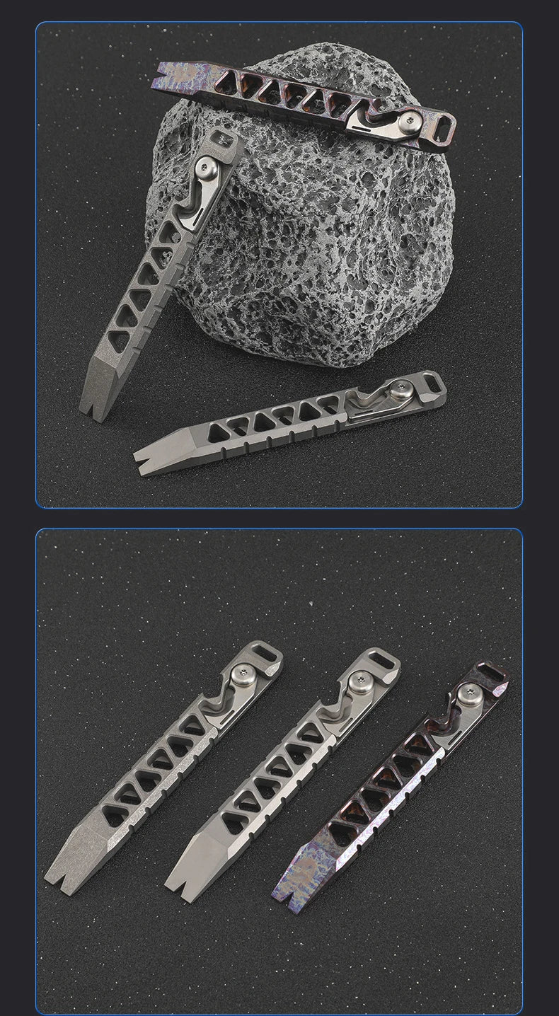 EDC Titanium Alloy Crowbar Portable Bottle Opener Safety Belt Cutter Outdoor Camping Gear Multifunction Tools