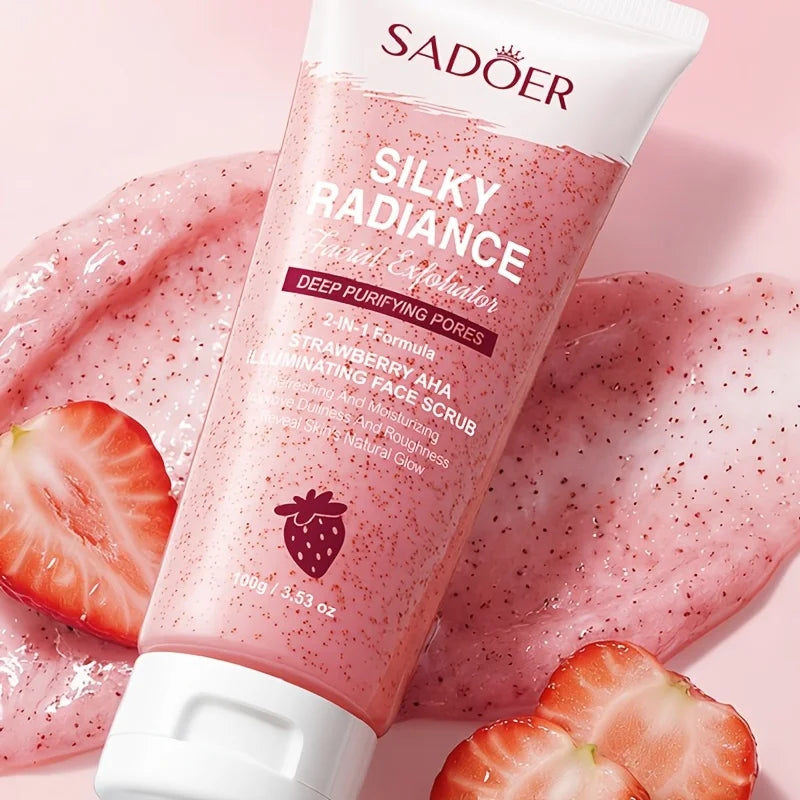 100g Strawberry Aha Face Scrub Balm, Deep Cleansing, Hydrating, Exfoliating Particles, Brighter and Radiant Skin, Moisturizing