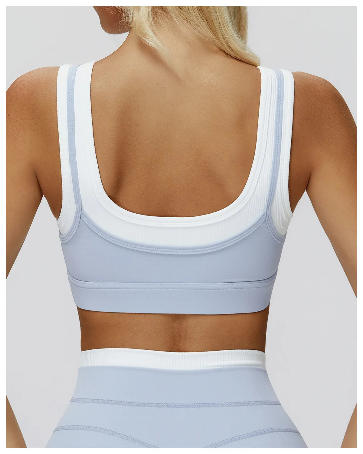 Custom LOGO Women's Naked Fake Two-piece Sports Vest Threaded Contrast Yoga Bra Running Fitness Clothing Top