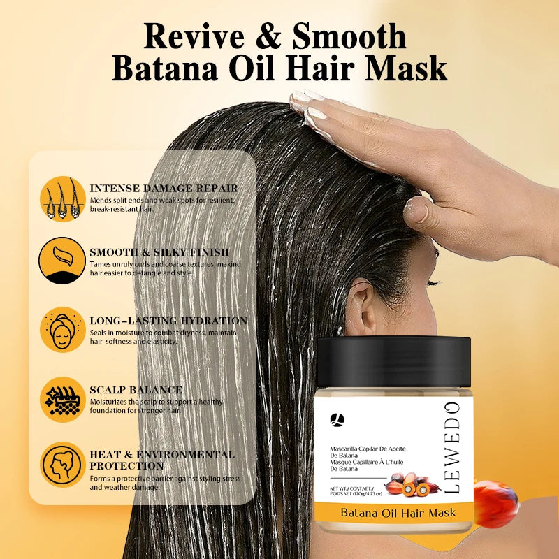 Batana Hair Oil 120g Pure Organic Hair Mask Batana Conditioner No-Rinse Repairs Split Ends Breakage Nourish Hair Root Hair Care