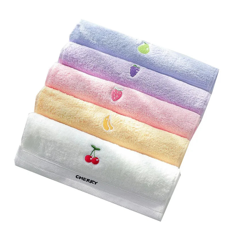 Fruit Themed Embroidered Hand Towels (Set of 5) - Soft Cotton Material, Ultra Absorbent & Quick-Drying for Face & Daily Use