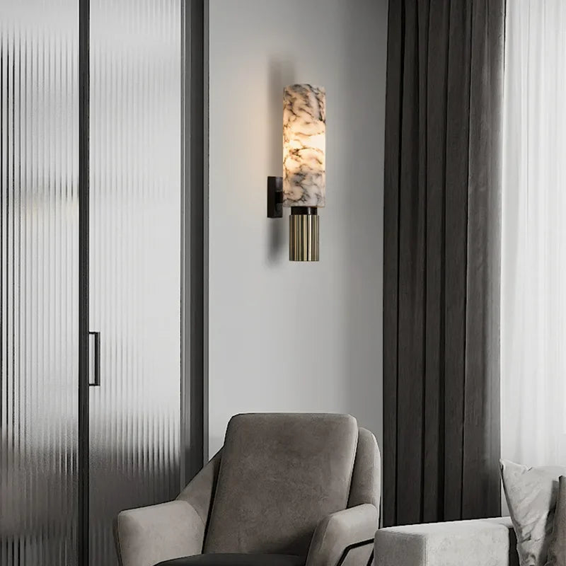 Luxury Natural Marble Wall Lamp Modern Black Cuboid Natural Stone Wall light Foyer Villa Aisle Corridor Bedroom Decoration Light
