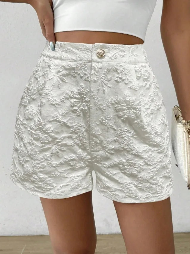 Women's Retro Jacquard High Waist Straight Shorts Summer Breathable Street Casual Hot Pants Versatile Bottoms for Daily Vacation