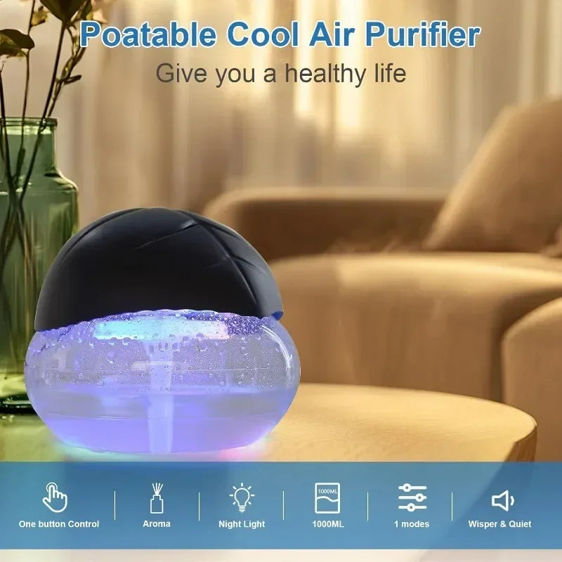 AC220V Water-Based Purifier Air Washer, Air Revitalizer & Freshener, Air Fresher with 7 LED Color for Rooms (Black)