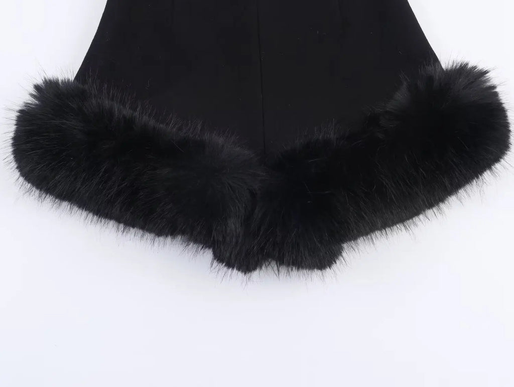 KONDALA Sexy Chic Black Fur Patchwork Shorts Women Fashion 2026 Party Evening Club Wide Leg Shorts Elegant Y2K Girl New Year