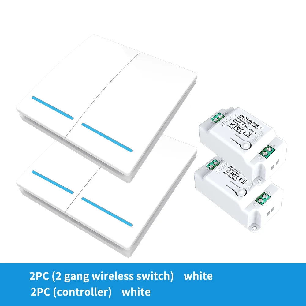 Long Distance Smart Tuya Wifi Wireless Switch Black And  White 1/2/3gang RF433 Remote Control Light Switch CR2032 Power Supply