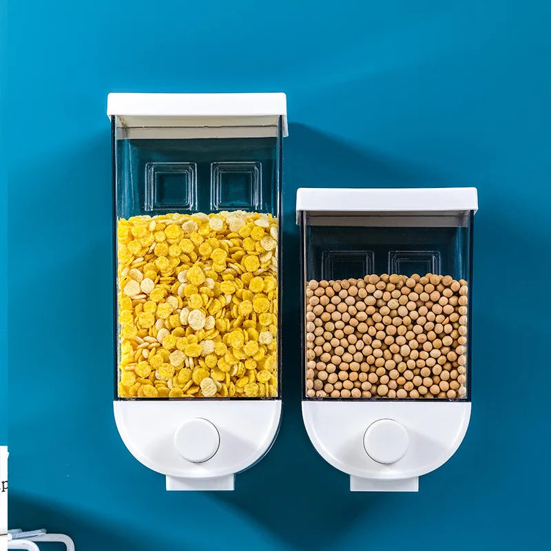Kitchen Storage Food Organizer Wall Mounted Dry Food Cereal Dispenser Snack Grain Plastic Storage Container Box Rack for Home